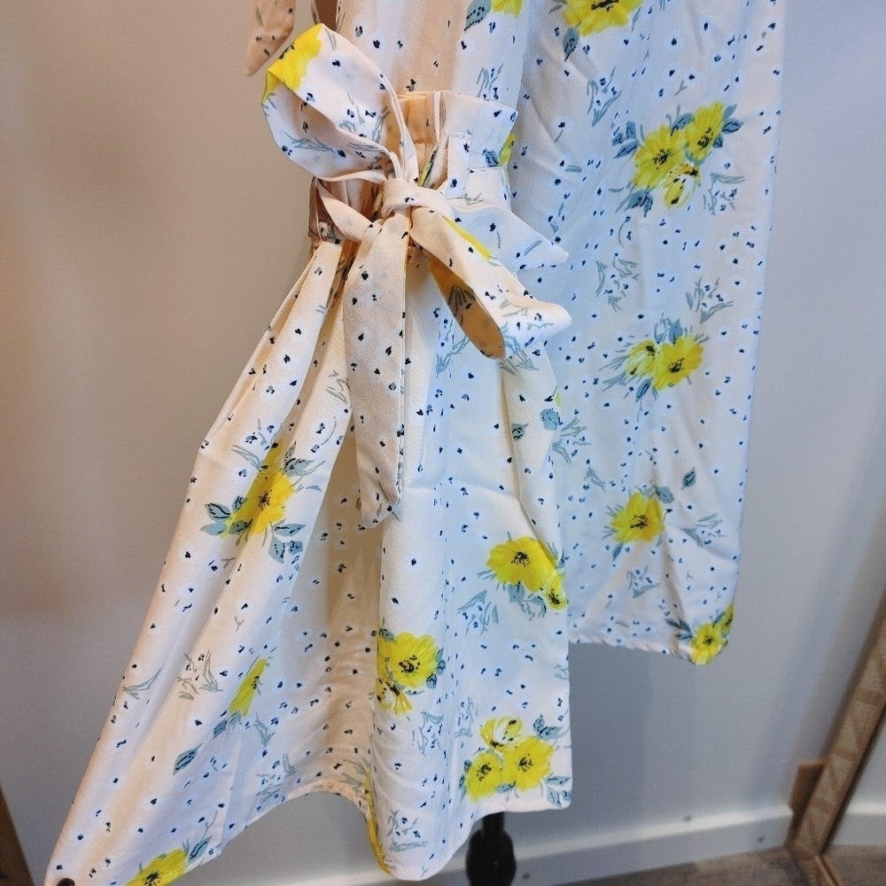 Floral Bell Sleeve Blouse S M L Yellow Boho Top Tie Sleeve Ruffle - Picture 4 of 12